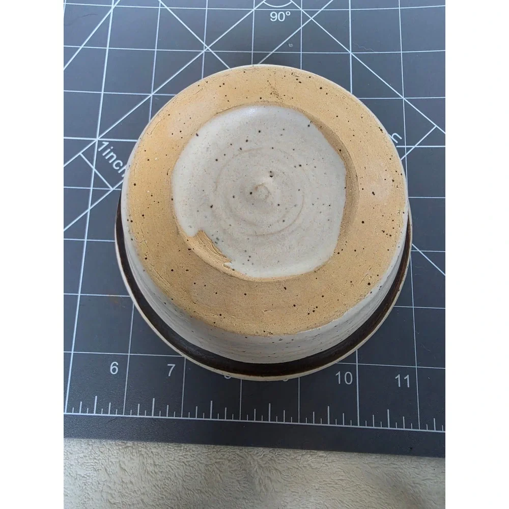 Handmade Studio Pottery Speckled Stoneware Bowl Brown Banded Rustic Farmhouse